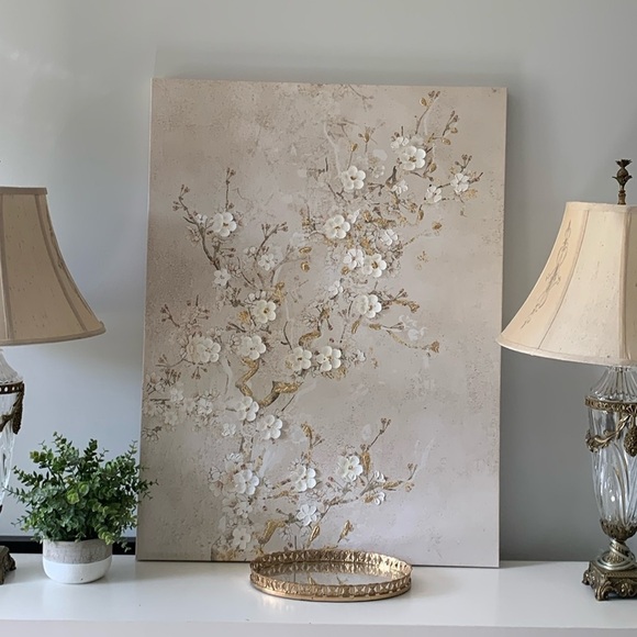 Wall Art floral‎ gold cream textured. - Picture 2 of 8